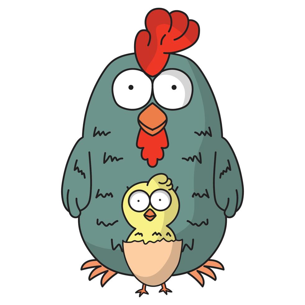 cute cartoon mother hen and baby chick in egg vector