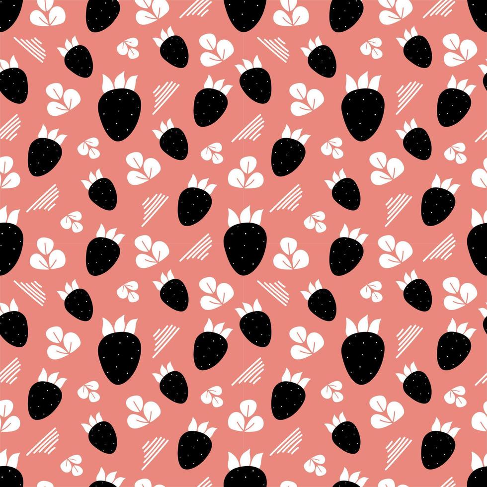 strawberry pattern seamless. Abstract background with berries. Modern design elements - cage, stripes, dots. Print for textiles, digital paper, packaging. Vector illustration, hand-drawn