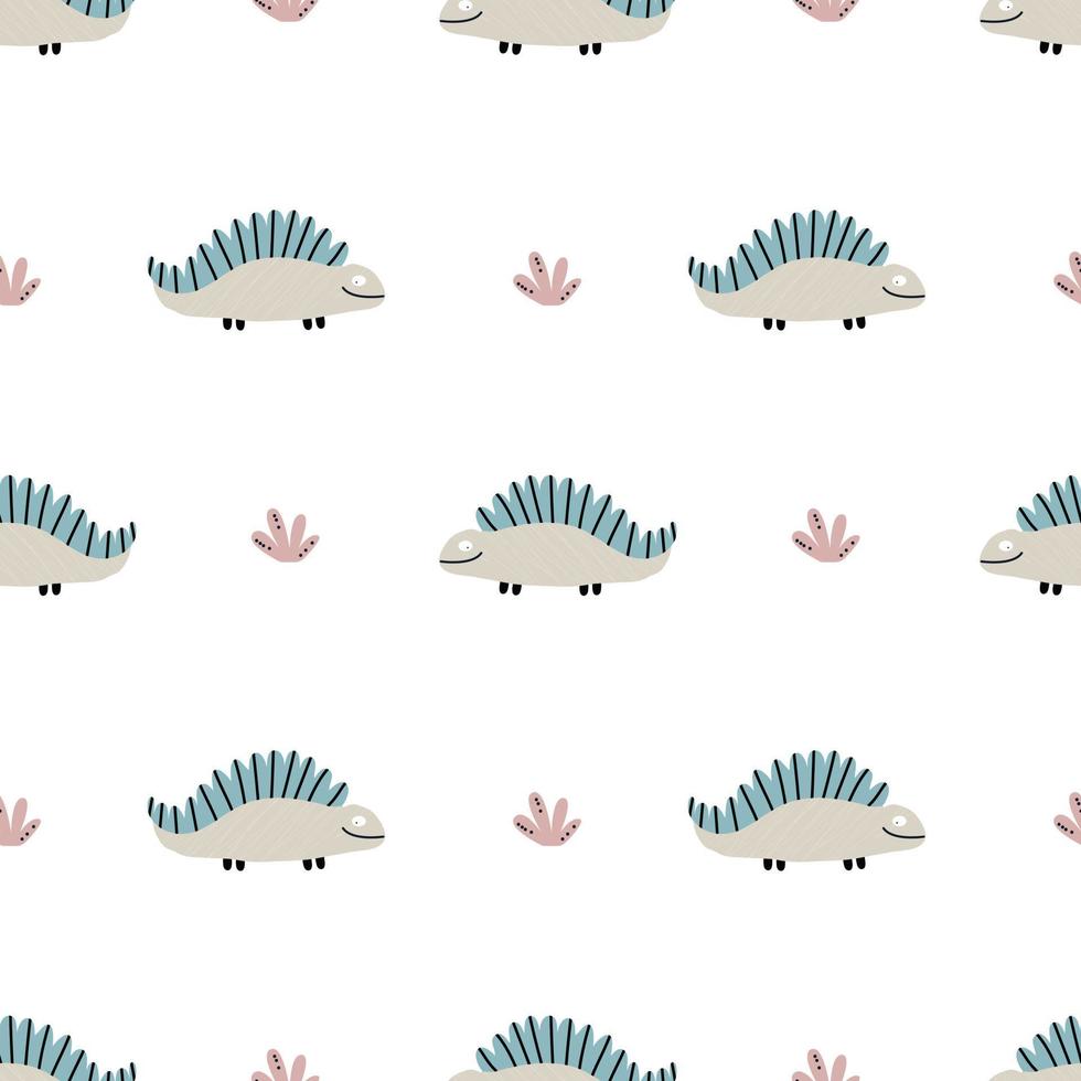 lindo patrón de bebé con dinosaurios. fondo transparente adorno en estilo escandinavo. impresión sin fin en tela, textil infantil, papel digital. ilustración vectorial, dibujado a mano vector