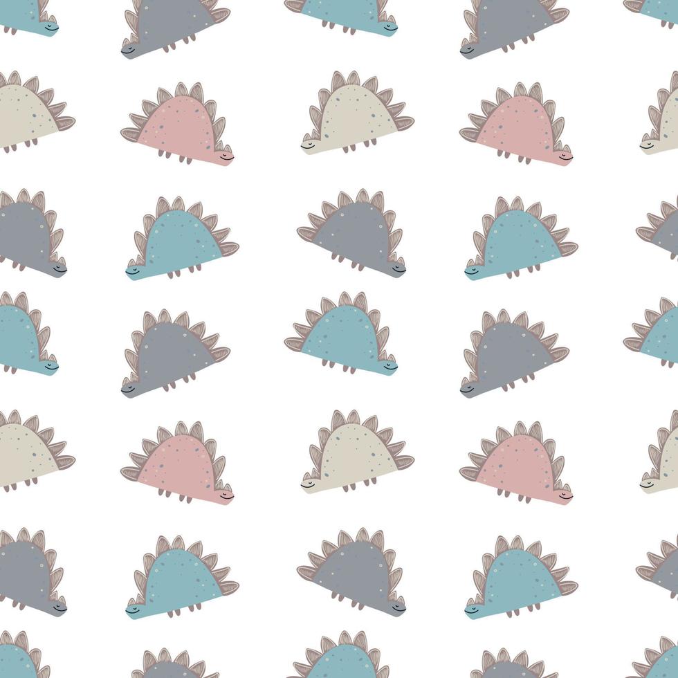 Cute baby pattern with dinosaurs. Seamless background in Scandinavian style. Endless printing on fabric, children's textiles, digital paper. Vector illustration, hand drawn