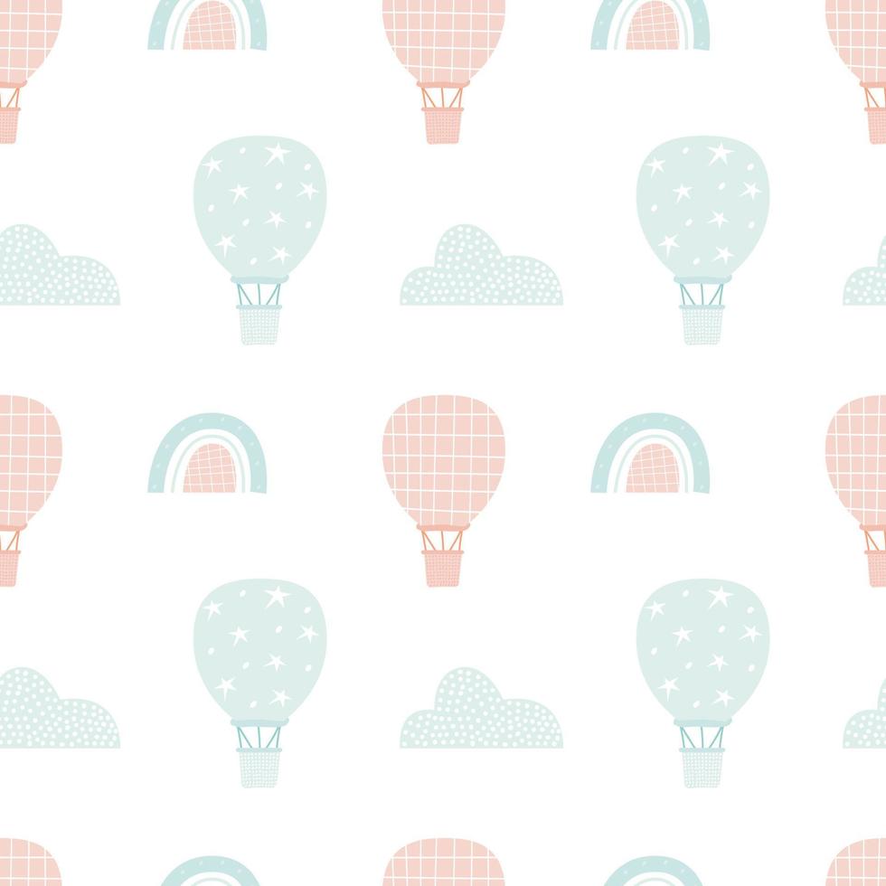 hot air balloon pattern. Cute seamless design. Stylish muted color scheme. Print for textiles, scrapbooking, digital paper, wallpaper. Vector illustration, hand drawn