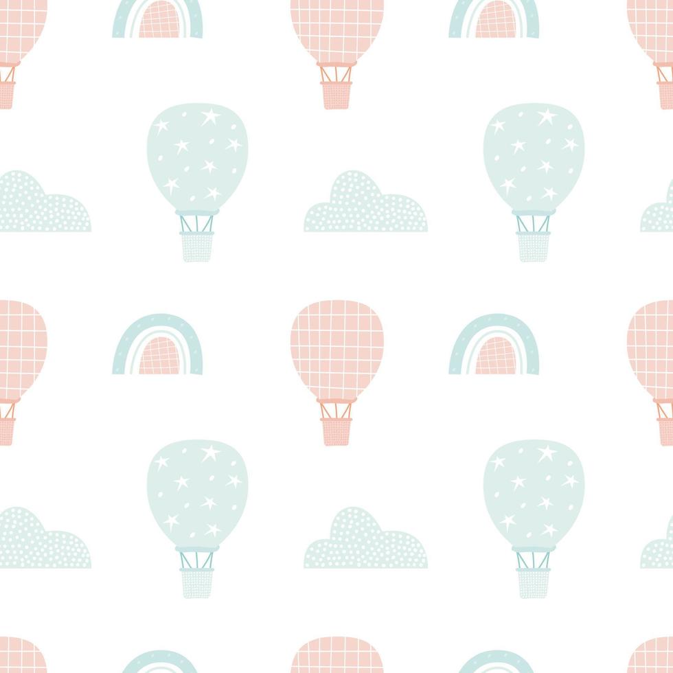 hot air balloon pattern. Cute seamless design. Stylish muted color scheme. Print for textiles, scrapbooking, digital paper, wallpaper. Vector illustration, hand drawn