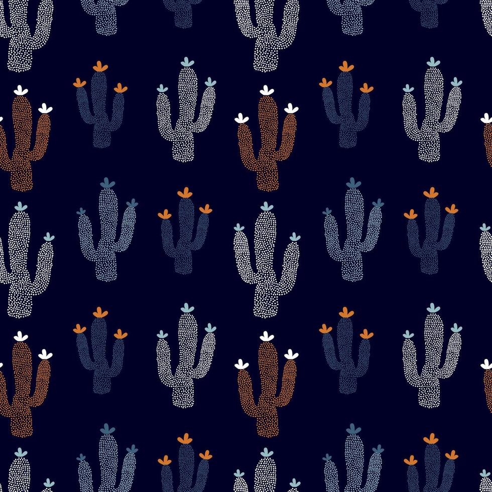 cactus pattern. There is seamless pattern on dark background. silhouette of succulent. Points. stylized image. flowering plant. Vector illustration, hand drawn
