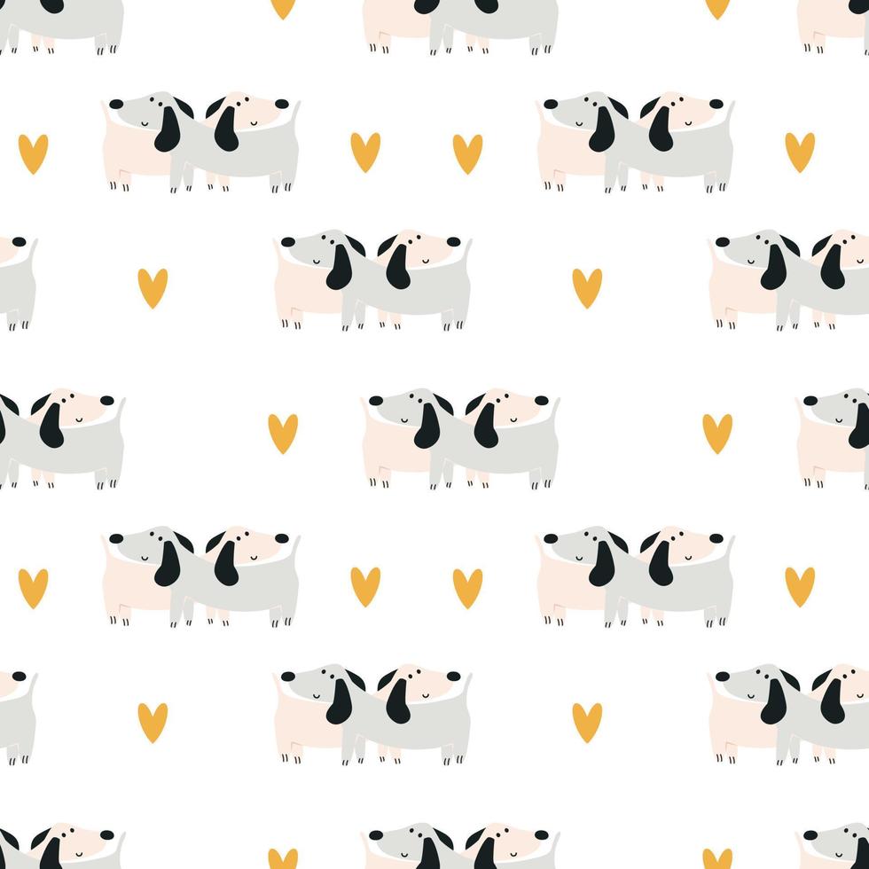 dogs pattern. Cute seamless print. Background for printing on fabric, digital paper. Universal design for decorating children's photo albums, theme parties. Vector illustration, hand-drawn