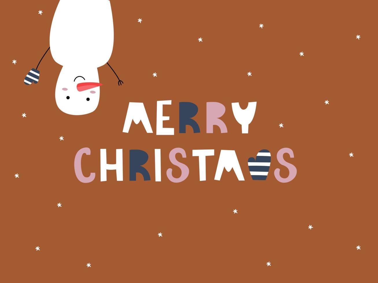 card with inscription merry christmas and funny snowman. Minimalistic design. For invitations, holiday posters. vector illustration, hand-drawn