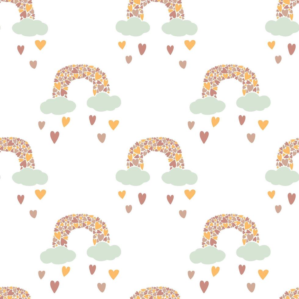 Pastel rainbows pattern with hearts. Isolated on white background. Nursery wall art, baby textile printable paper. Kids texture for fabric, wrapping, wallpaper, apparel. vector