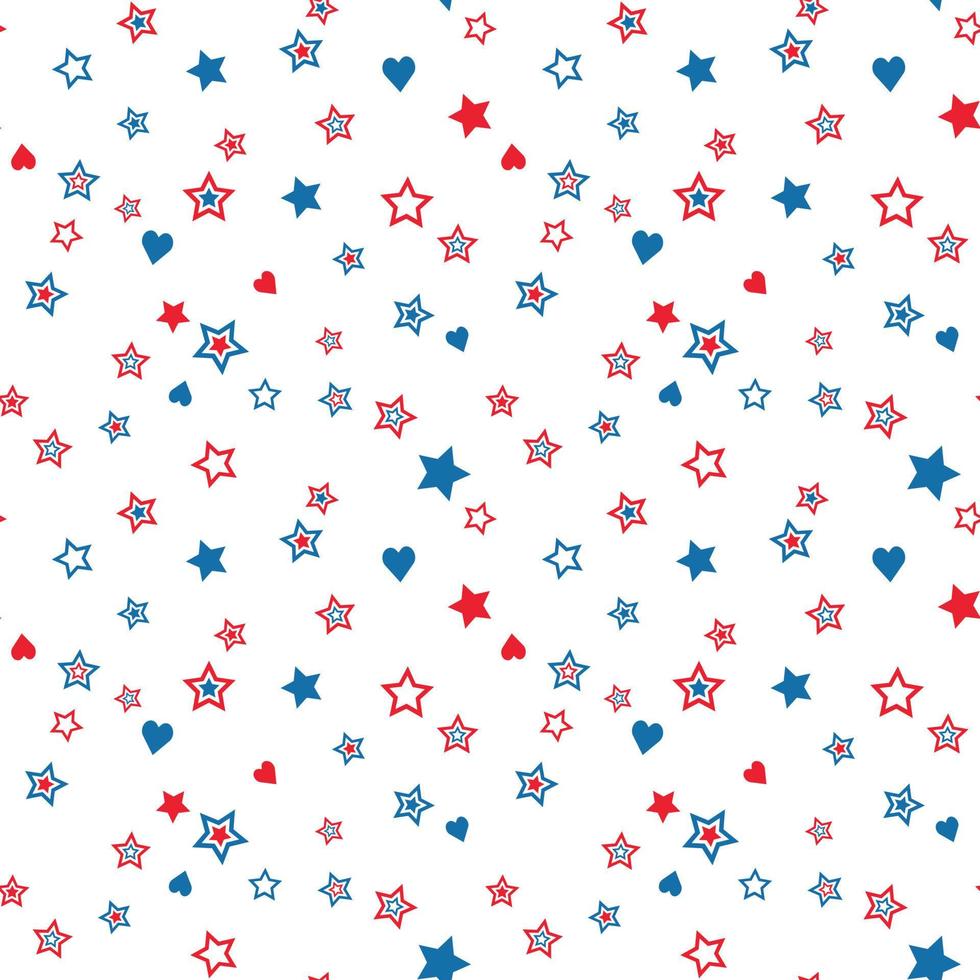 American patriotic stars seamless pattern in red, blue and white colors. Isolated on white background. Independence day vector background.