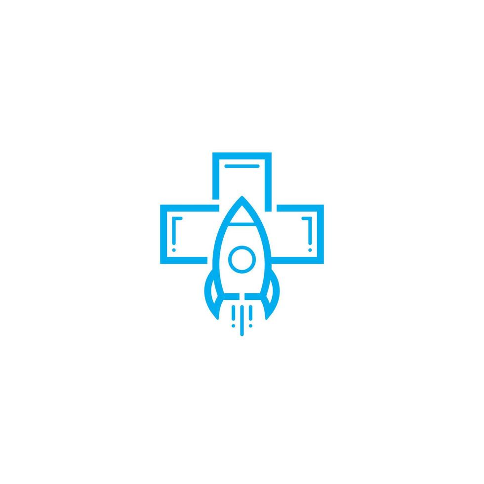 cruz médica y diseño de logotipo o icono de cohete vector