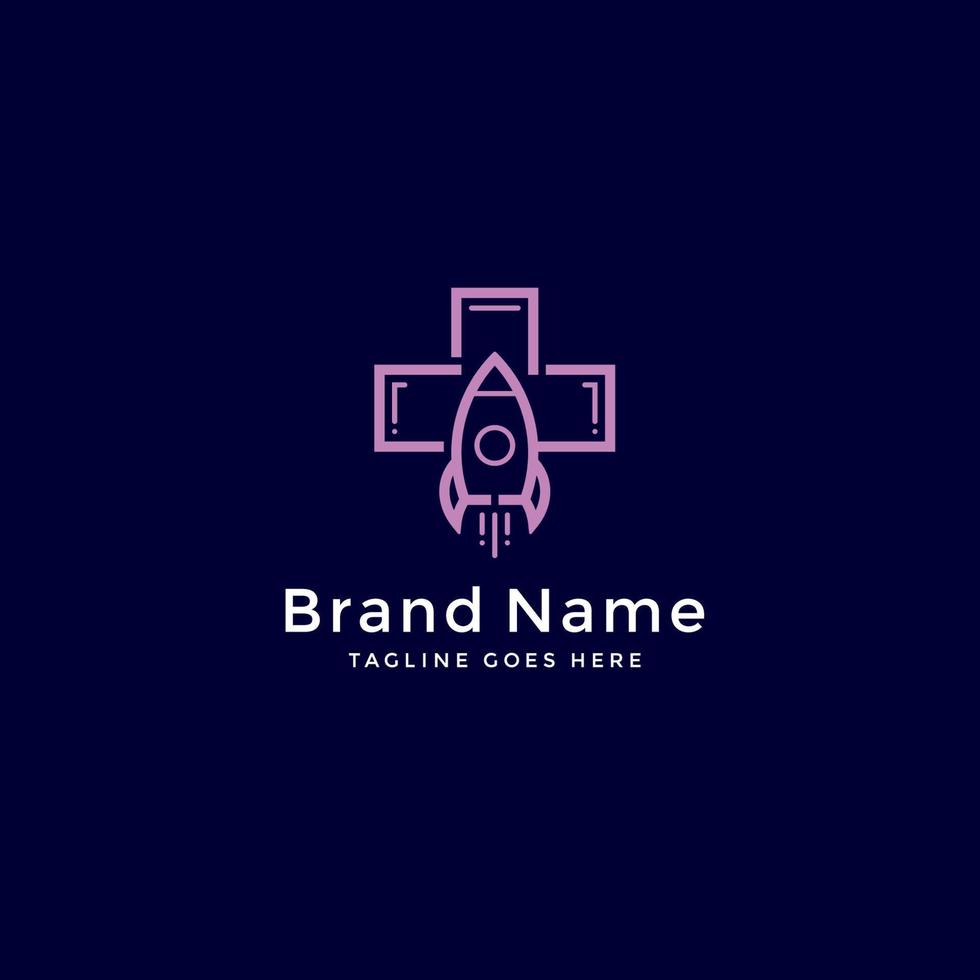 Medical Cross and Rocket logo or icon design vector