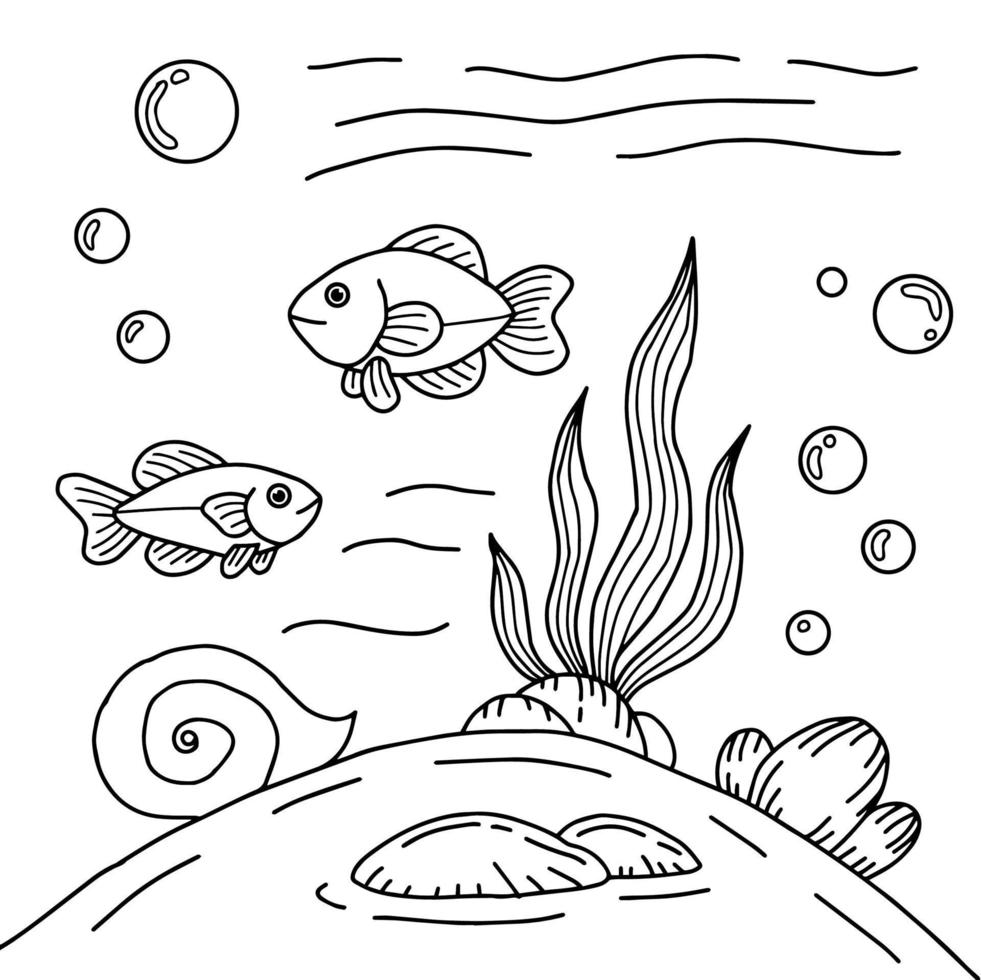 Design Vector Fish Aquarium Coloring Page for Kid