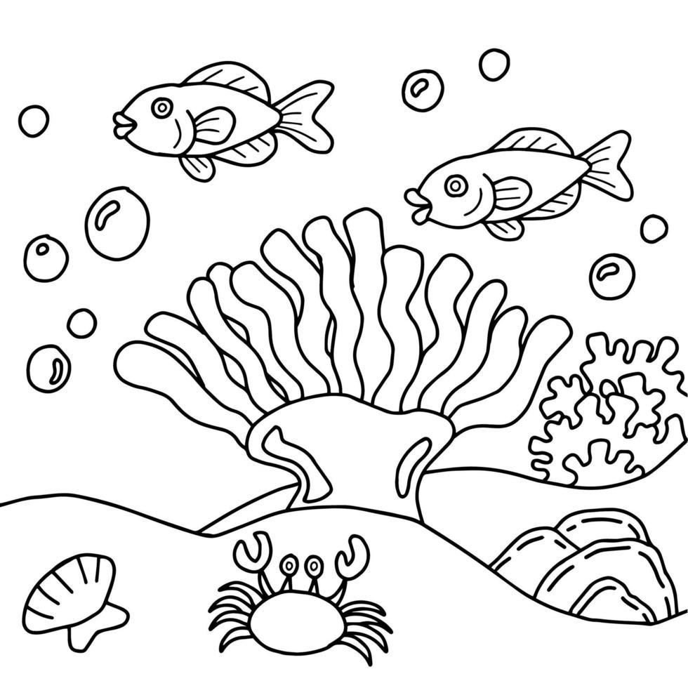 Página para colorear de acuario de peces de diseño vectorial para niños vector