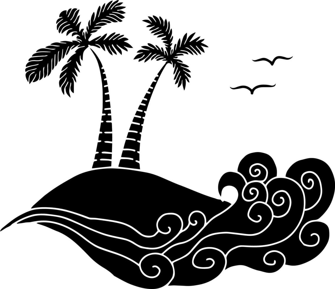 diseño de silueta de playa de palma de onda vectorial vector