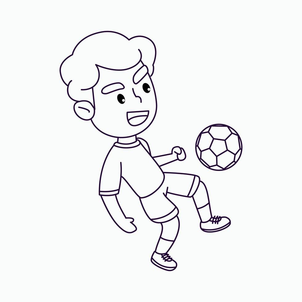 página para colorear chico lindo jugando fútbol, chico feliz pateando la  pelota, ilustración vectorial de dibujos animados 7802862 Vector en Vecteezy