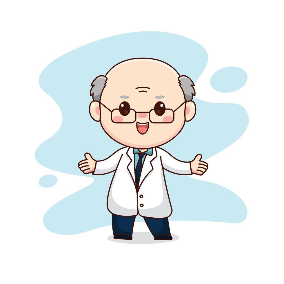 Illustration of professor or scientist kawaii chibi cartoon character design vector