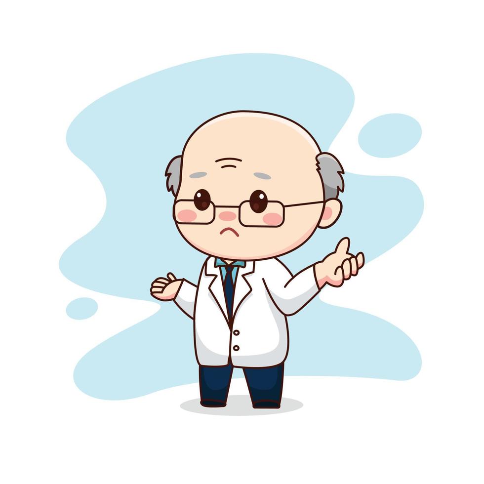 Illustration of professor or scientist kawaii chibi cartoon character design vector