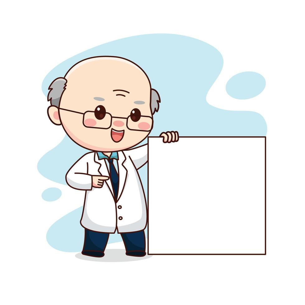 Illustration of professor or scientist kawaii chibi cartoon character design vector