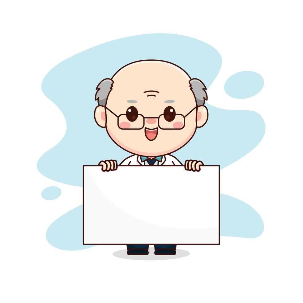 Illustration of professor or scientist kawaii chibi cartoon character design vector