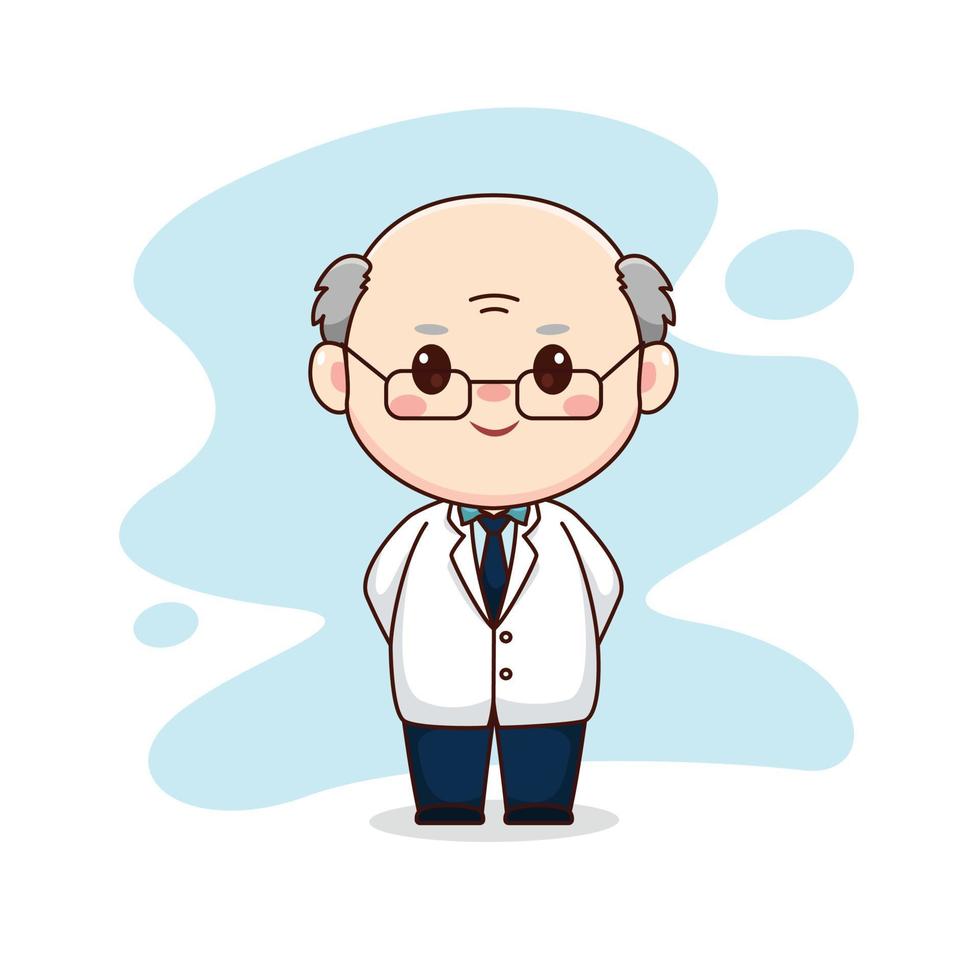 Illustration of professor or scientist kawaii chibi cartoon character design vector