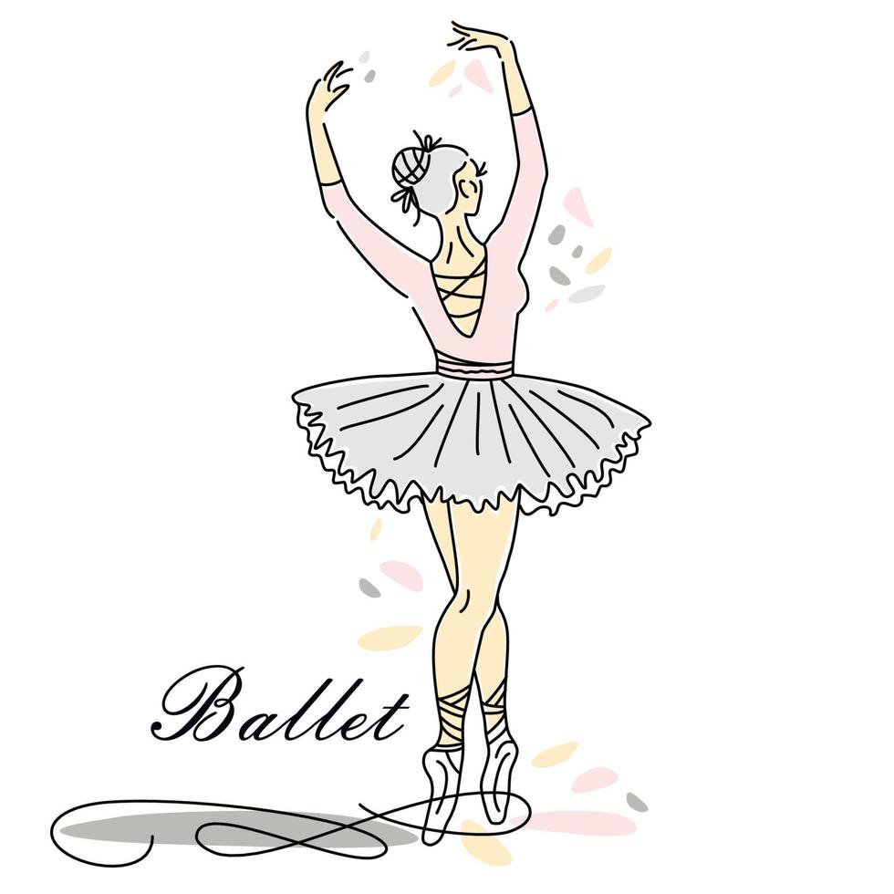 Woman ballet dancer of continuous line drawing in pink color. Dance trend logotype. Oneline style. vector