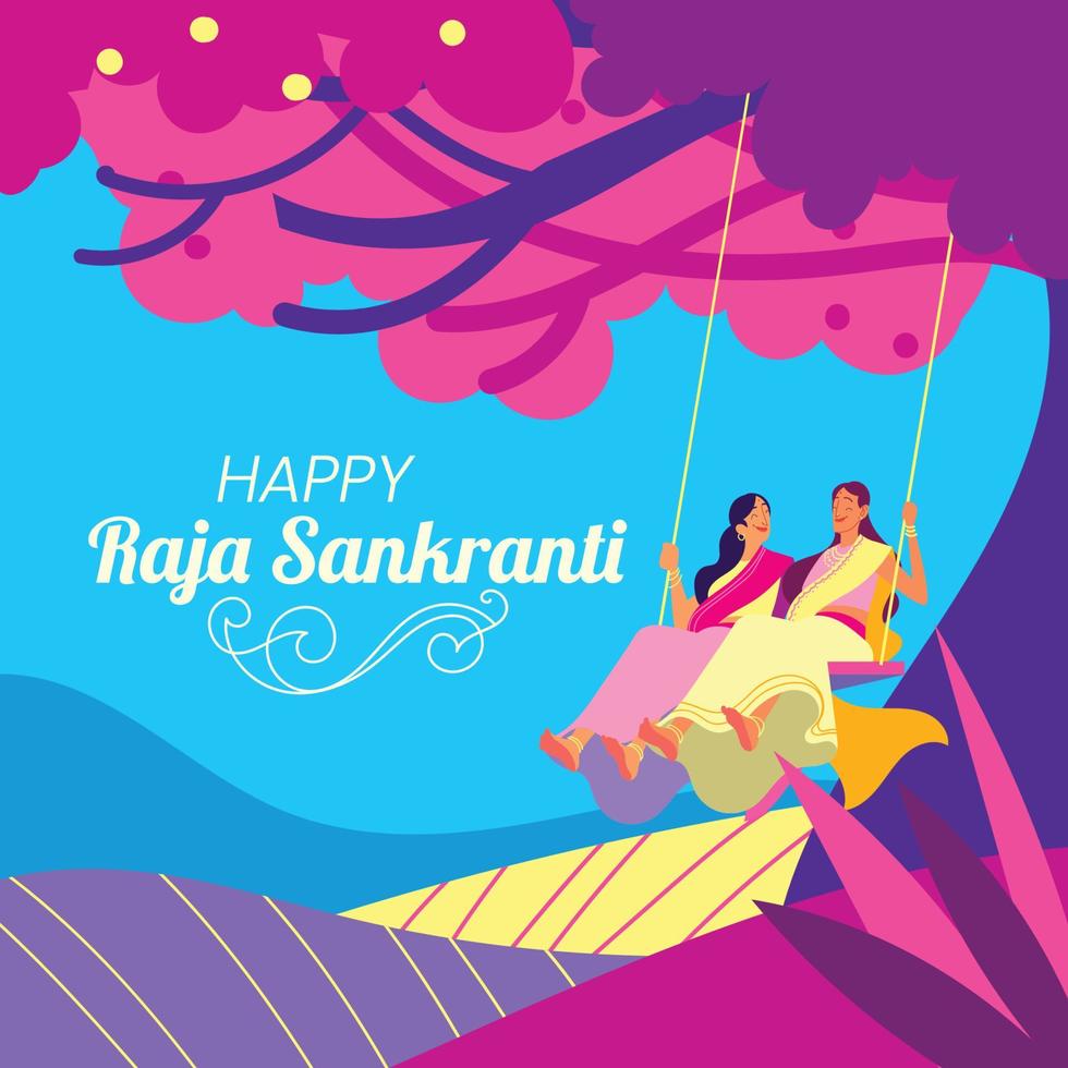 Two Cheerful Girls in Raja Sankranti Day vector