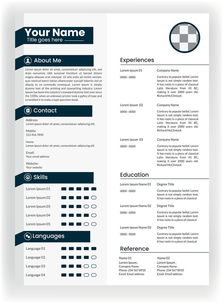 Professional CV or resume template design vector
