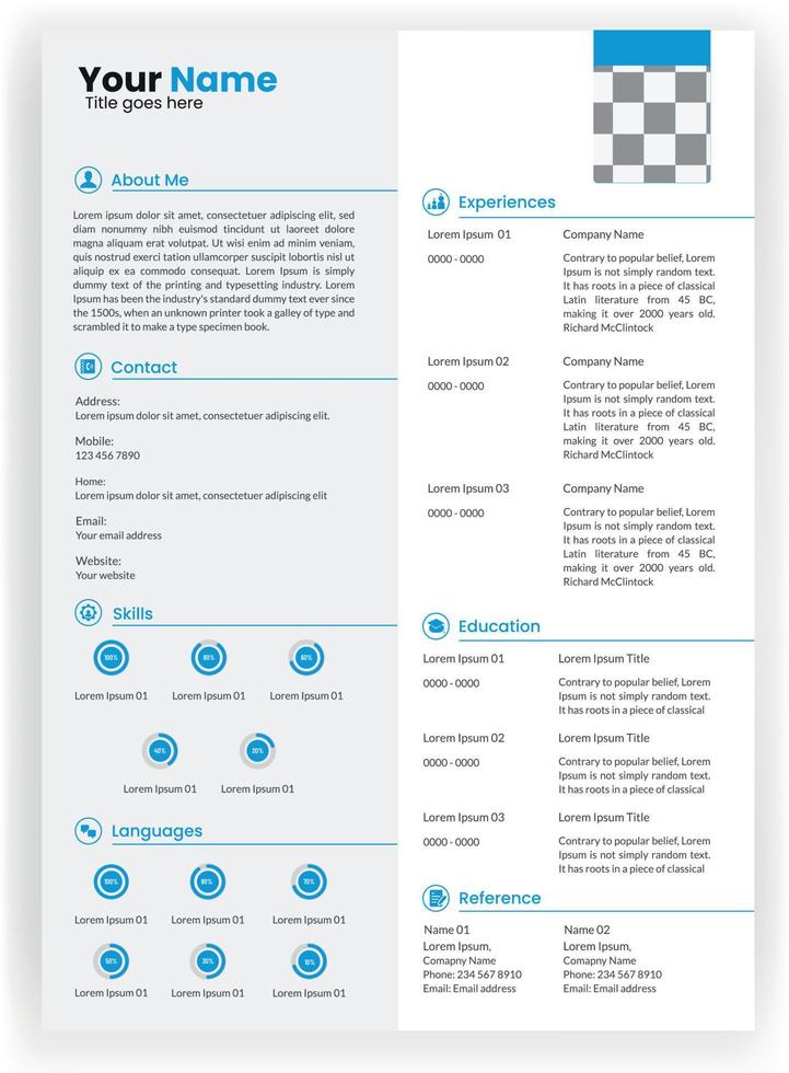 Professional CV or resume template design vector