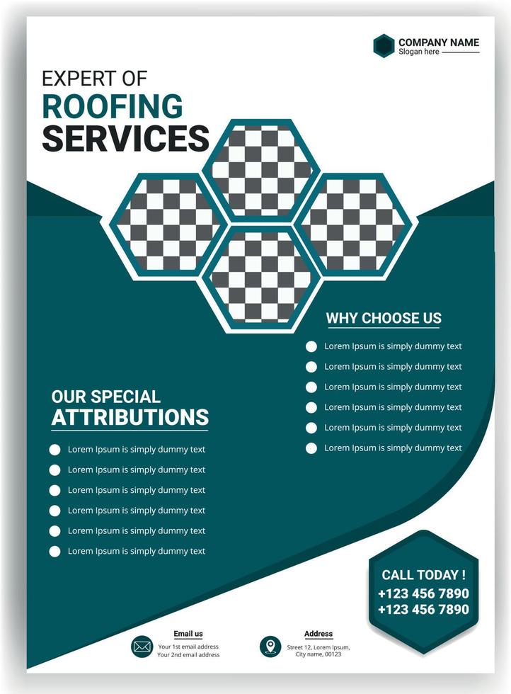 Corporate flyer template for roofing services vector