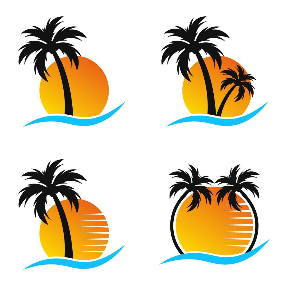 plantilla de vector libre de logotipo de verano, playa y isla de palmera