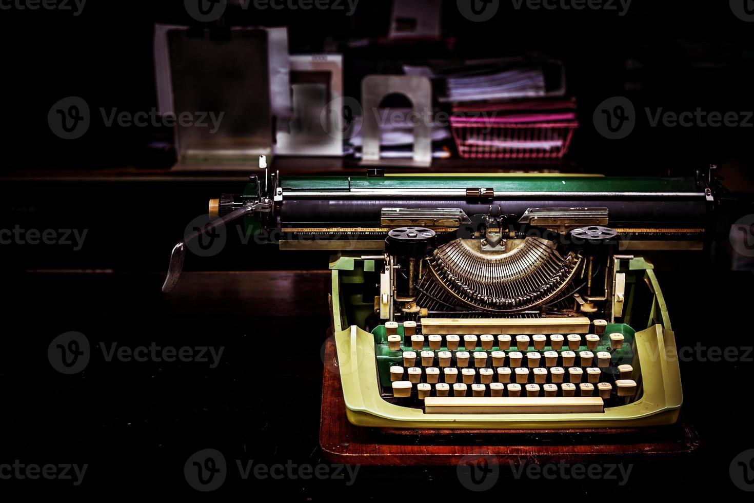 Vintage typewriter and old file photo