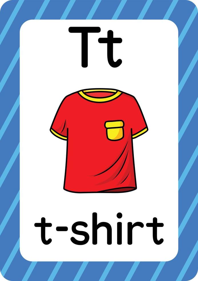 T shirt vector isolated on white background letter T flashcard T-shirt cartoon