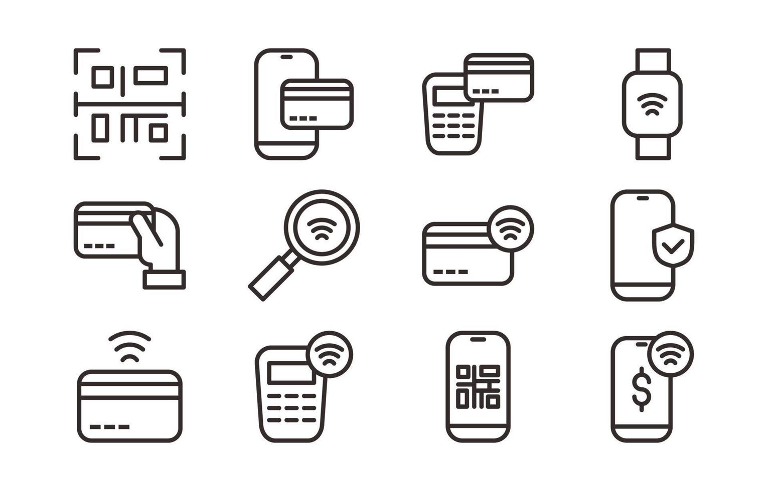 Cashless Payment Outline Icon Collection vector