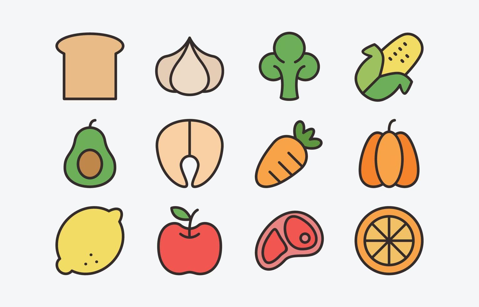 Safety Food Stroke Colorful Flat Icon Collection vector