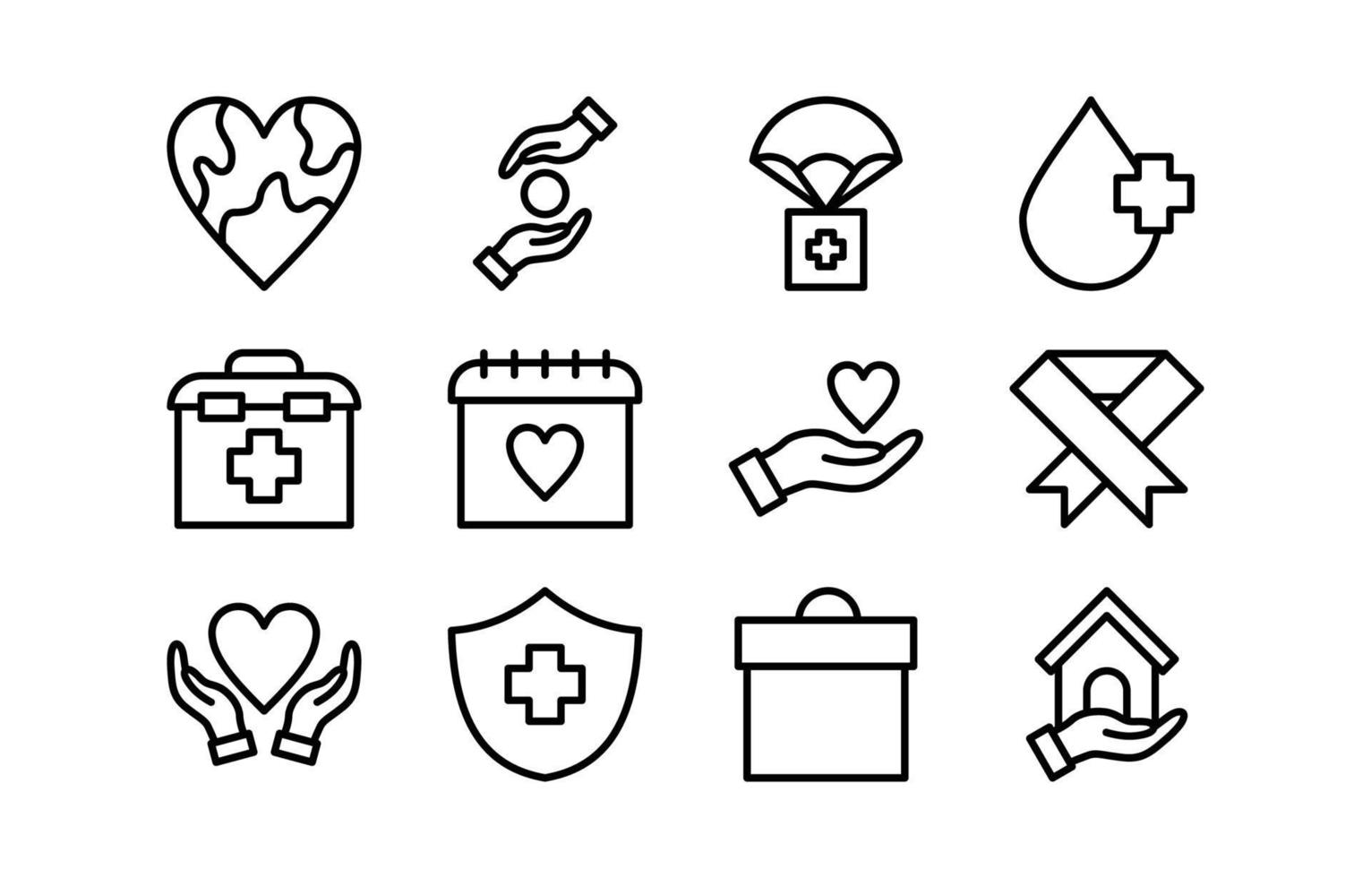 World Humanitarian Day Outline Stroke Icon Collection vector