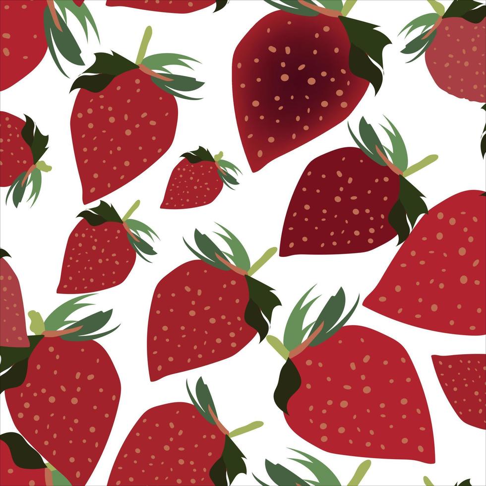 Different ripe strawberries and strawberry slices isolated on pink background. Seamless repeat pattern. vector