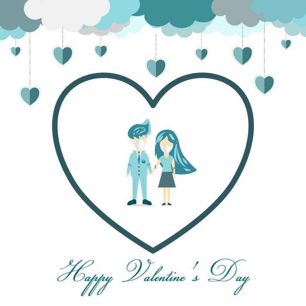 cartel o cupón de feliz día de san valentín. hermosas nubes blancas cortadas en papel con marco de corazón blanco sobre fondo rosa. estilo de ilustración vectorial. lugar para texto vector