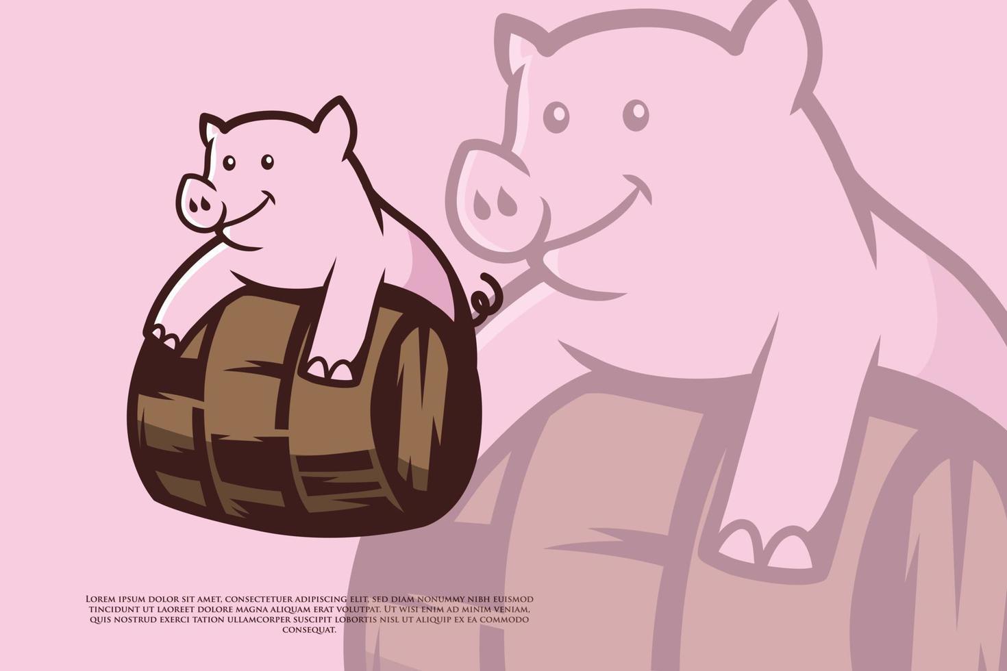 Cute Pig on Barrel Logo vector