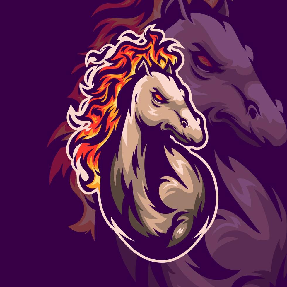 diseño de logotipo de caballo en llamas para esport vector