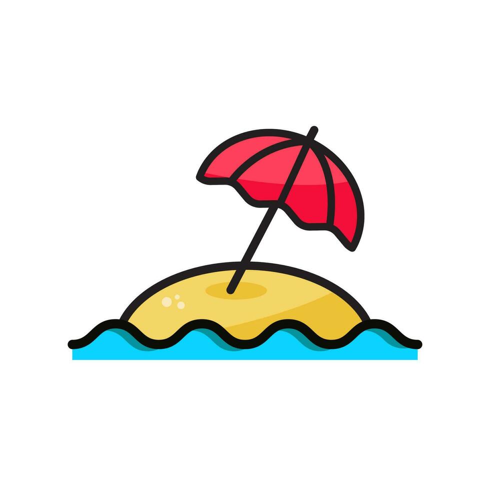 Beach Icon. Beach With Umbrella Logo. Vector Illustration. Isolated on White Background. Editable Stroke
