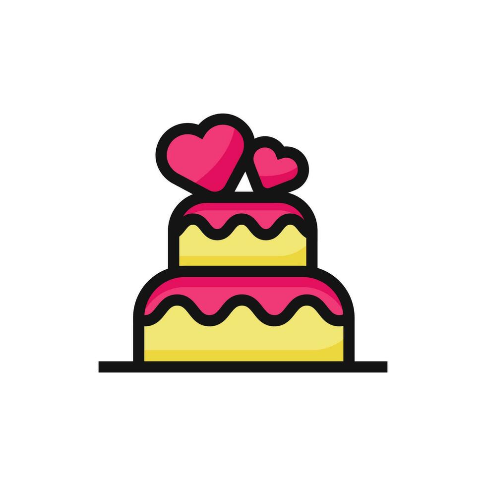 Love Cake Icon. Wedding Cake Logo. Vector Illustration. Isolated on White Background. Editable Stroke