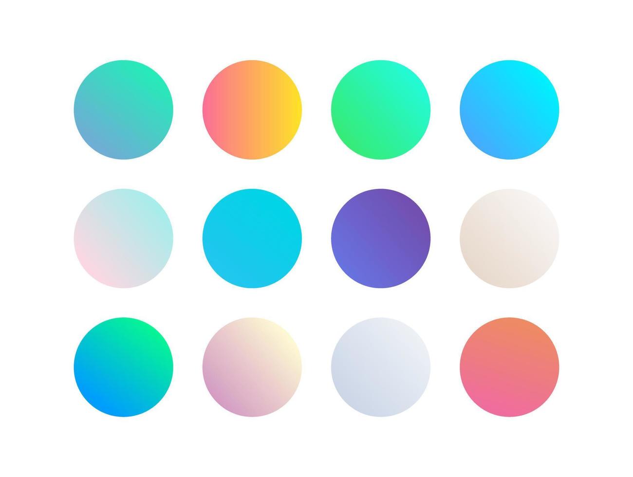 Trendy soft color vector Round gradient set with modern abstract backgrounds. Rounded holographic gradient sphere button for web, colorful soft round buttons or vivid color spheres flat vector.