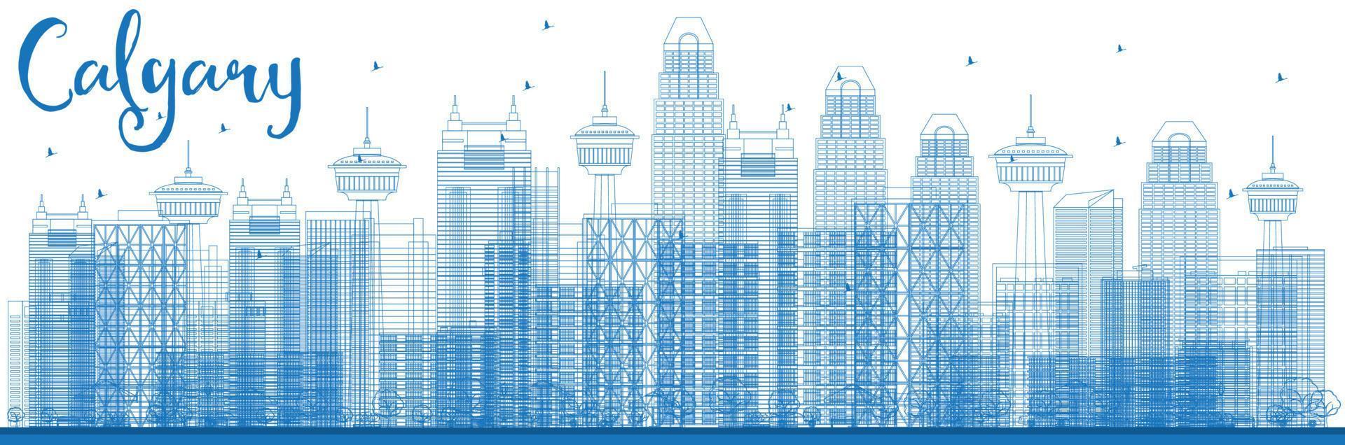 Outline Calgary Skyline with Blue Buildings. vector