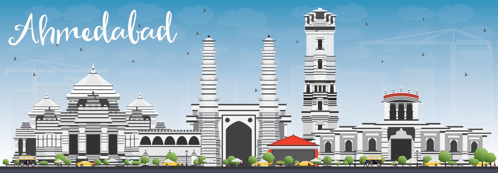 Ahmedabad Skyline with Gray Buildings and Blue Sky. vector