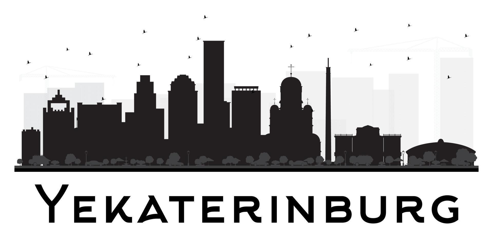 Yekaterinburg City skyline black and white silhouette. vector