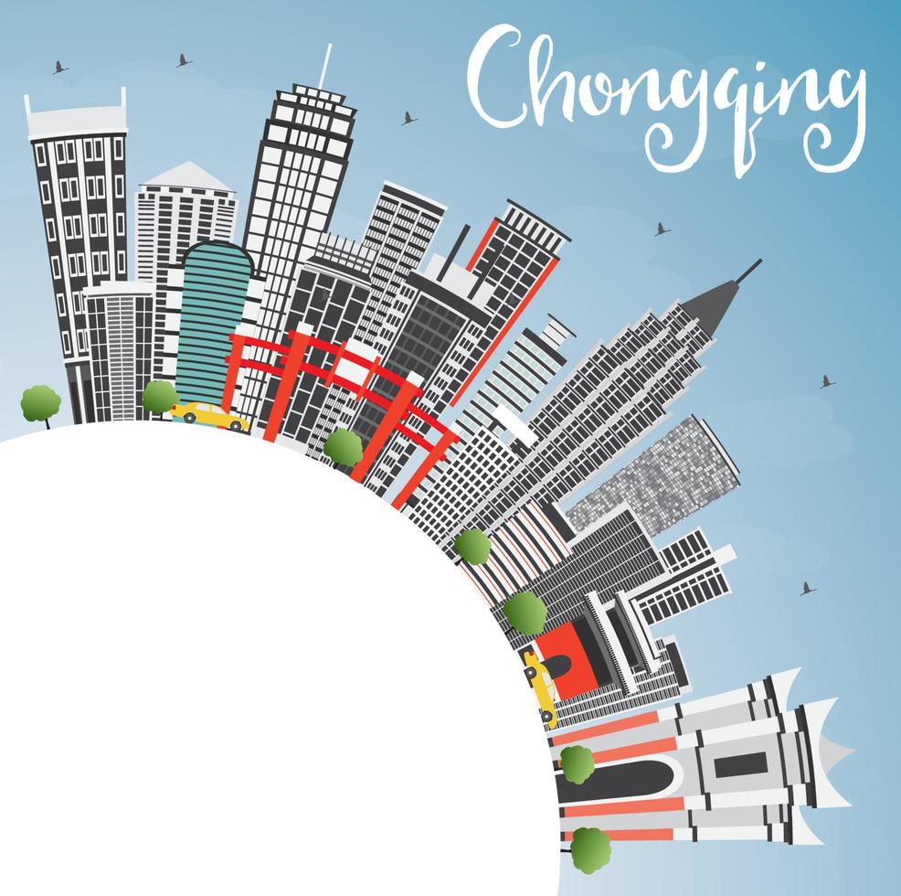 Chongqing Skyline with Gray Buildings, Blue Sky and Copy Space. vector