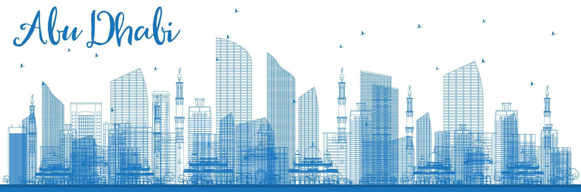 Outline Abu Dhabi City Skyline with Blue Buildings. vector