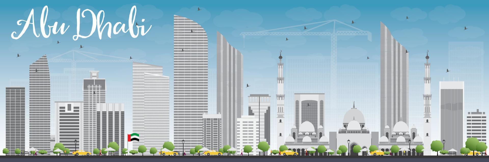 Abu Dhabi City Skyline with Gray Buildings and Blue Sky. vector