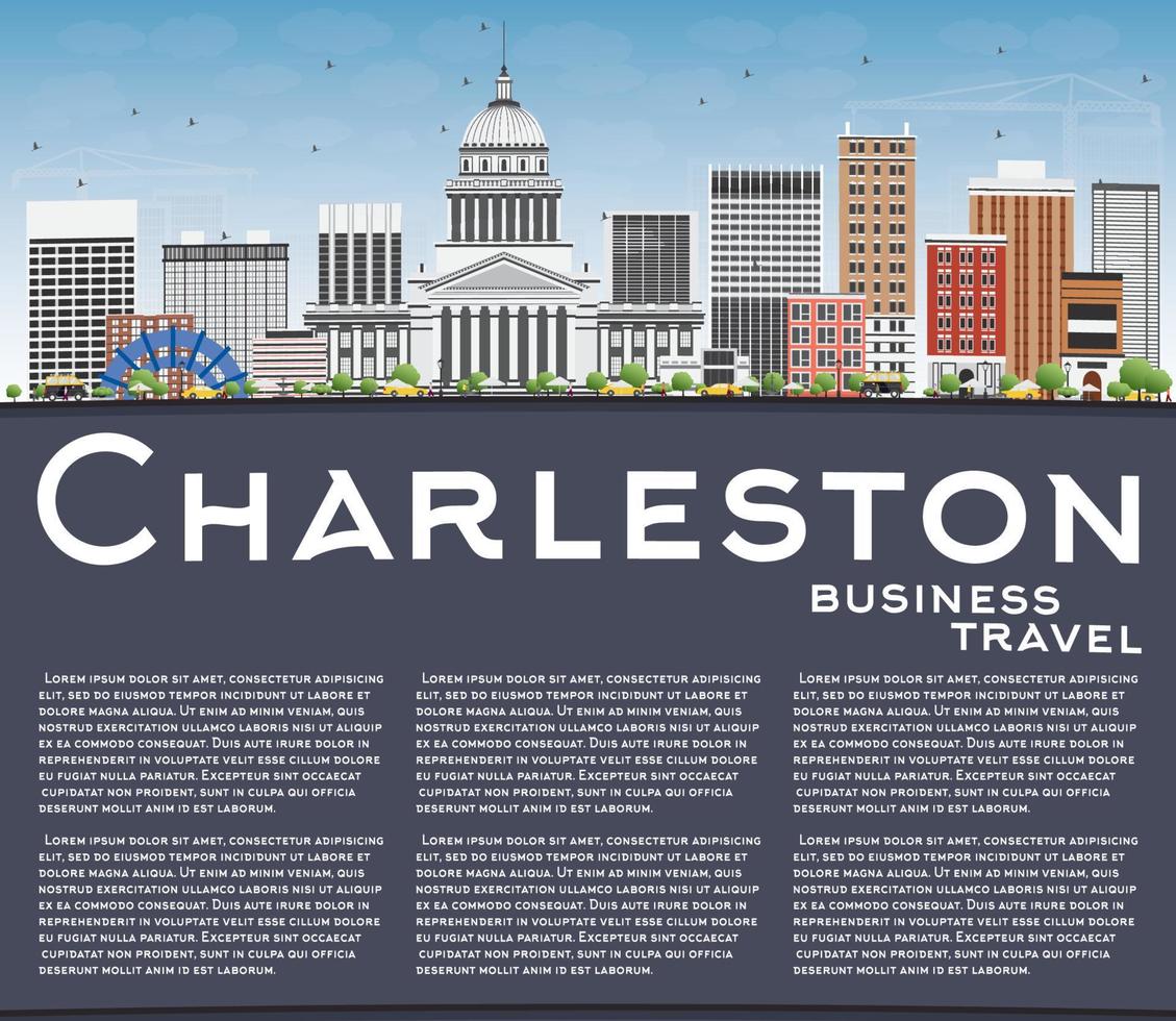 Charleston Skyline with Gray Buildings, Blue Sky and Copy Space. vector