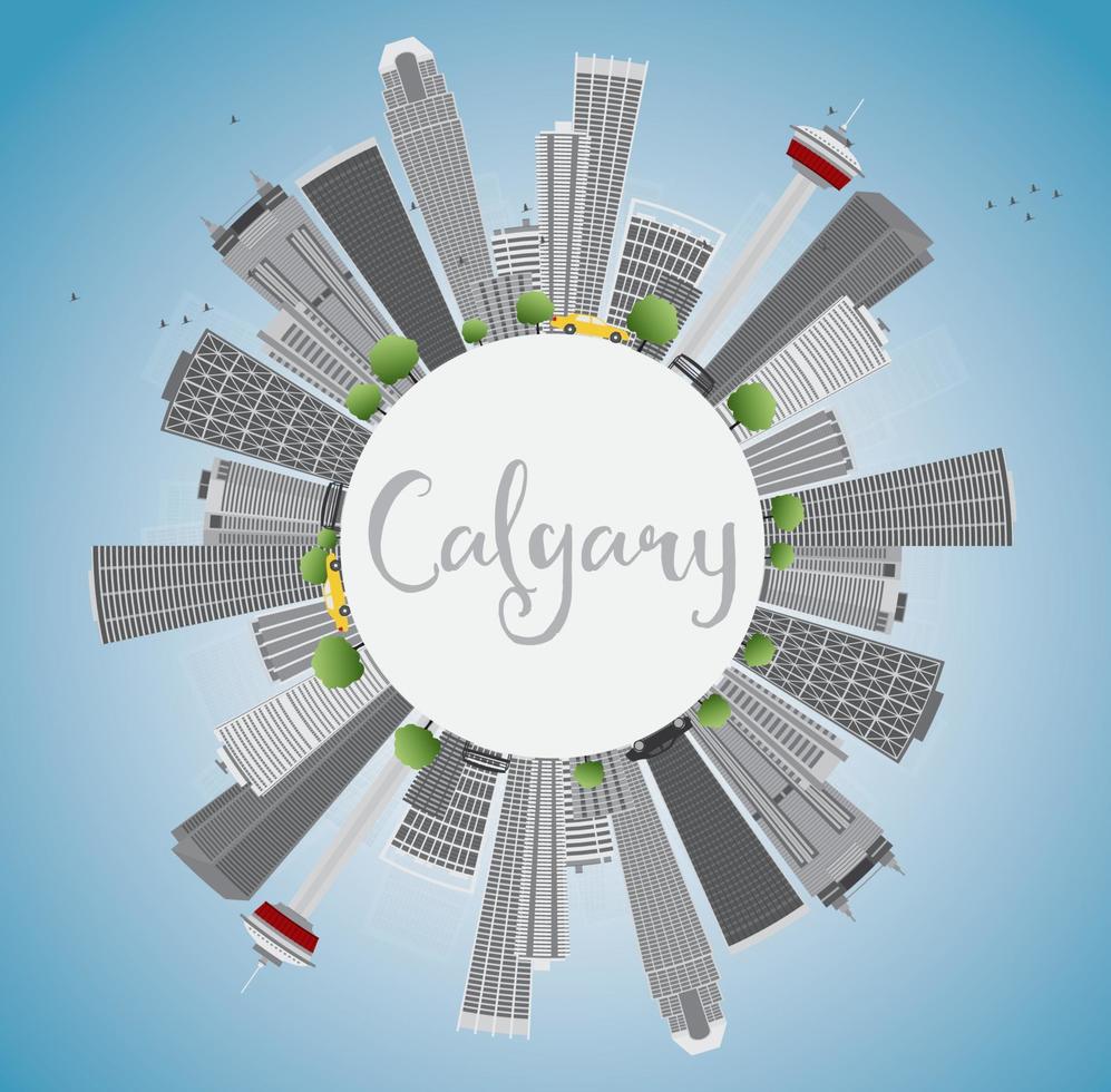 Calgary Skyline with Gray Buildings, Blue Sky and Copy Space. vector