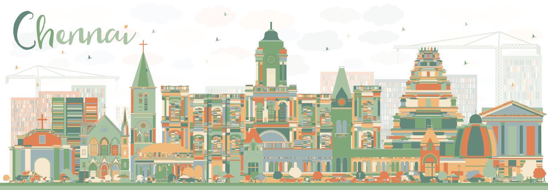 Abstract Chennai Skyline with Color Landmarks. vector