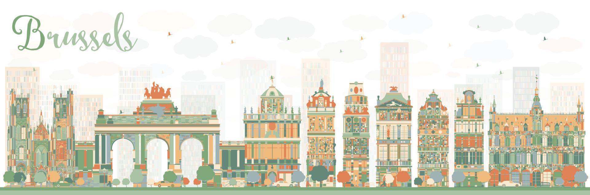 Abstract Brussels Skyline with Color Buildings. vector